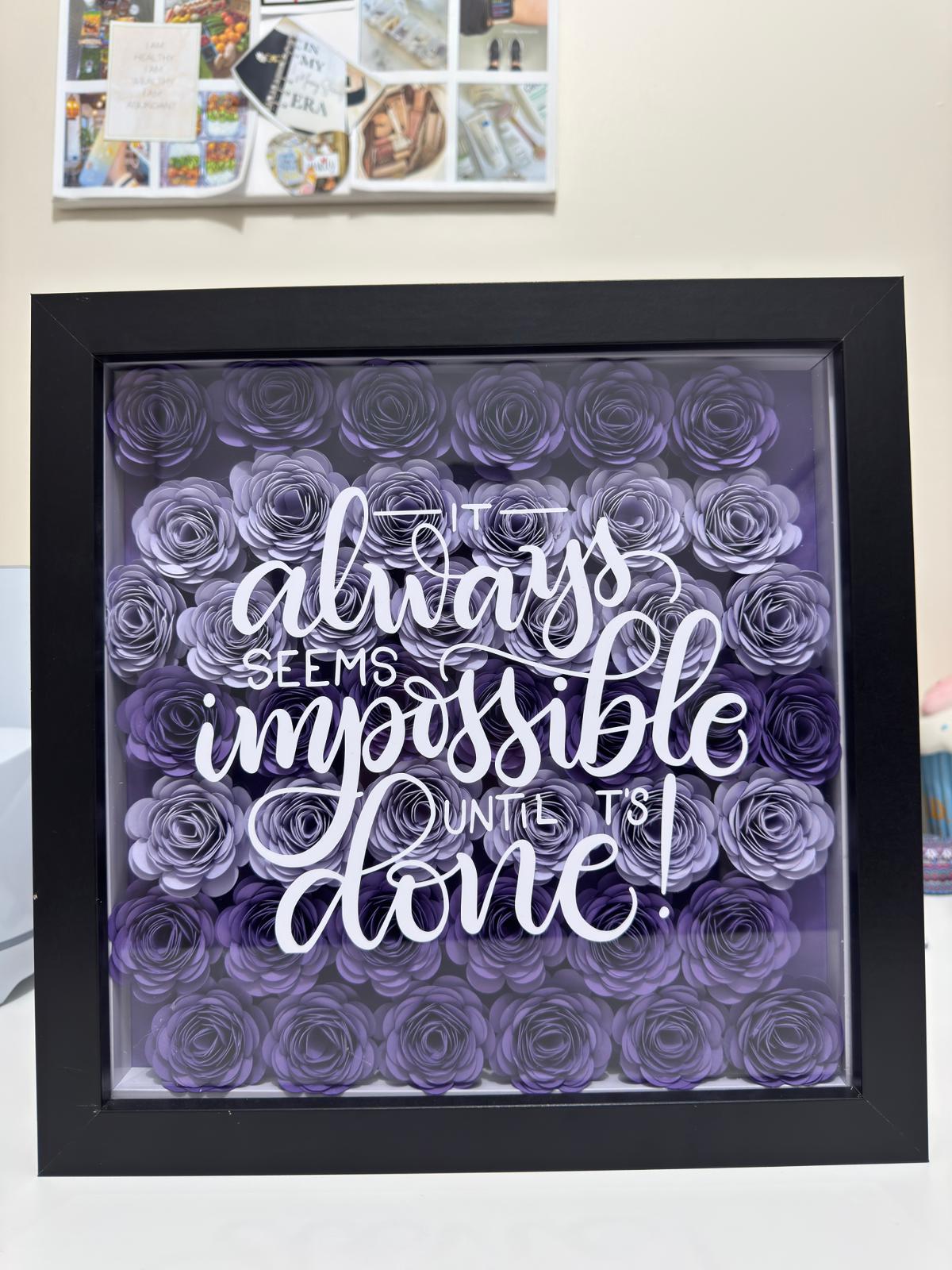 Luxury Personalized Shadow Box with Paper Flowers & Custom Quote - BLACK FRAME