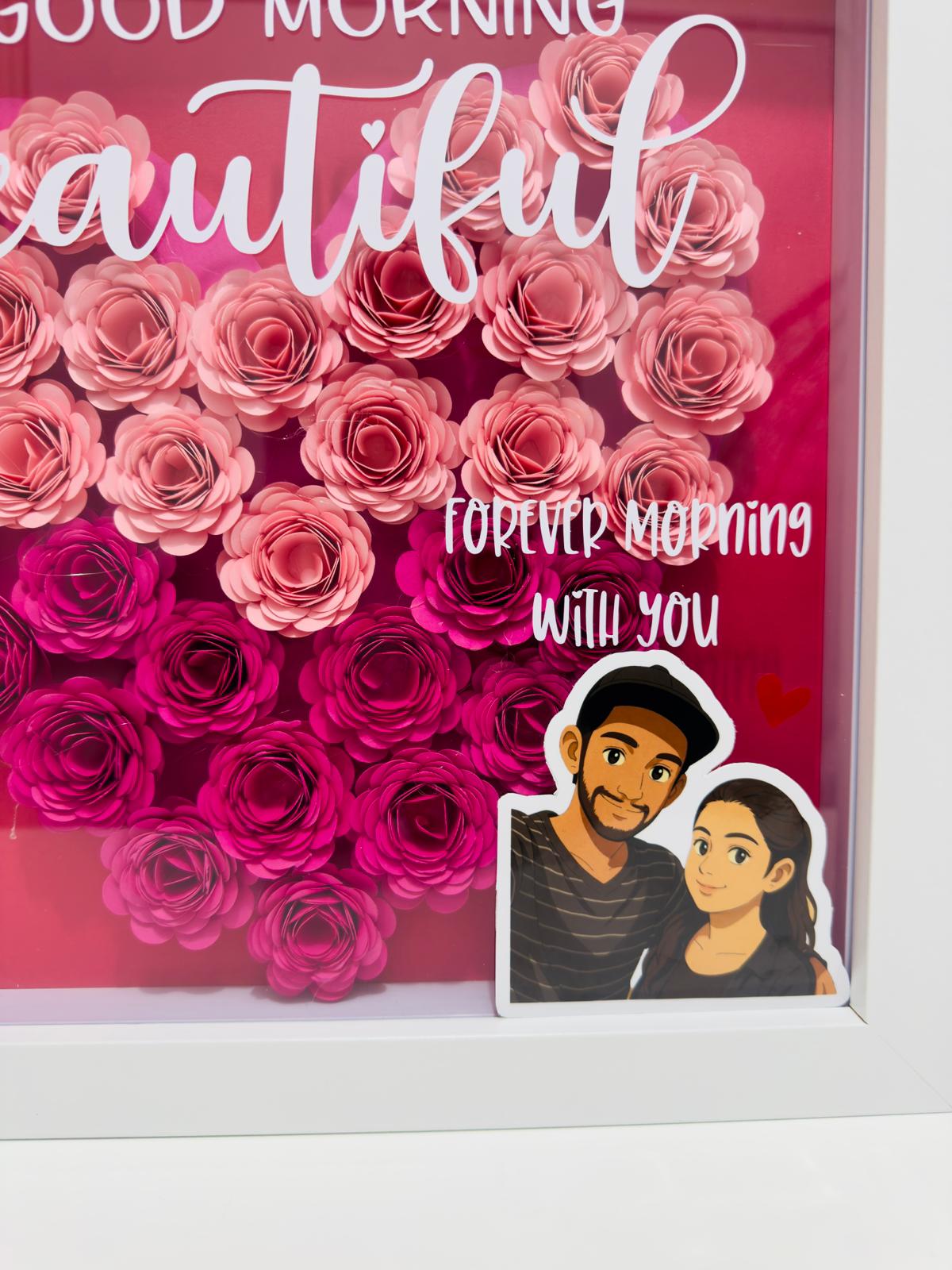 Luxury Personalized Shadow Box with Paper Flowers & Custom Quote -WHITE FRAME