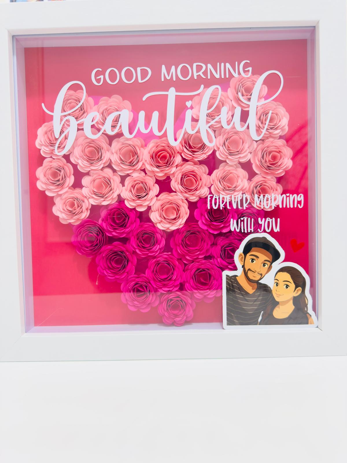 Luxury Personalized Shadow Box with Paper Flowers & Custom Quote -WHITE FRAME