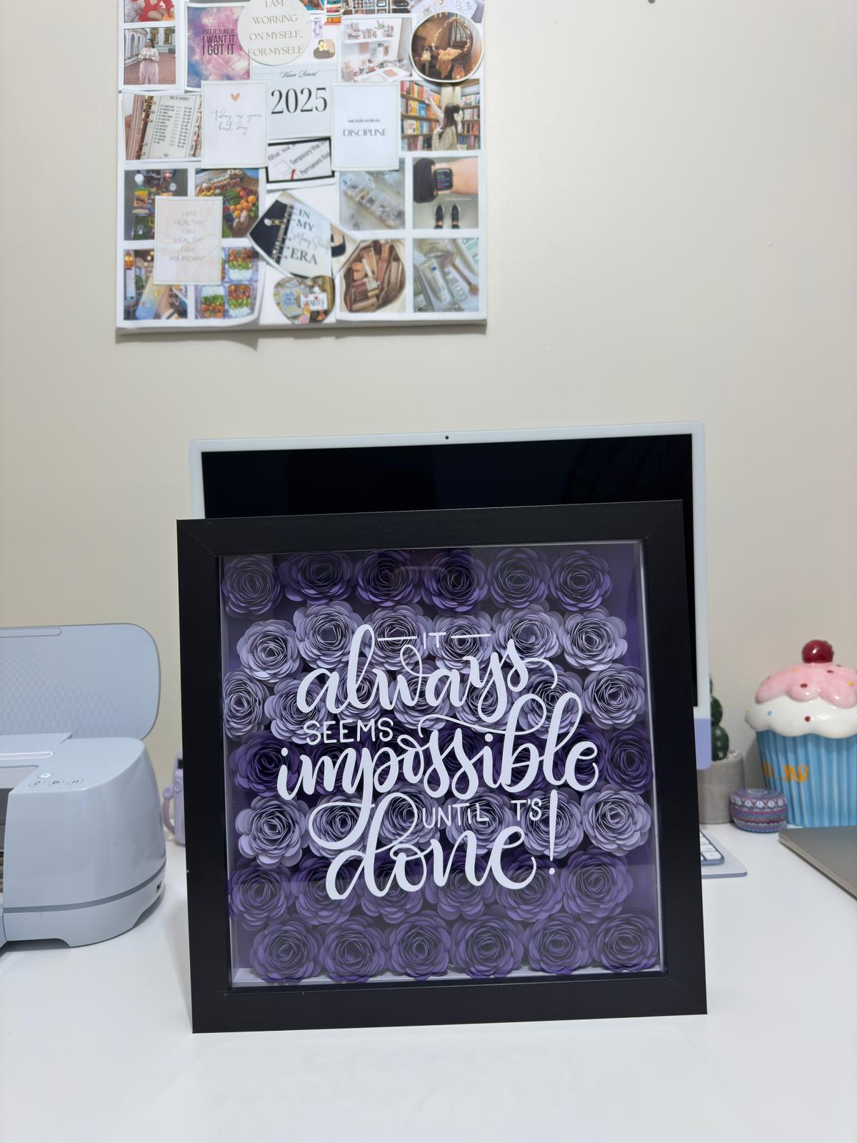 Luxury Personalized Shadow Box with Paper Flowers & Custom Quote - BLACK FRAME
