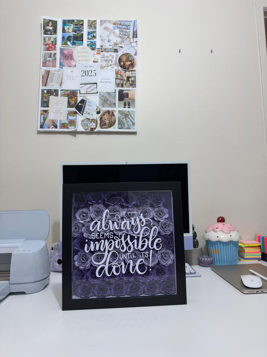 Luxury Personalized Shadow Box with Paper Flowers & Custom Quote - BLACK FRAME