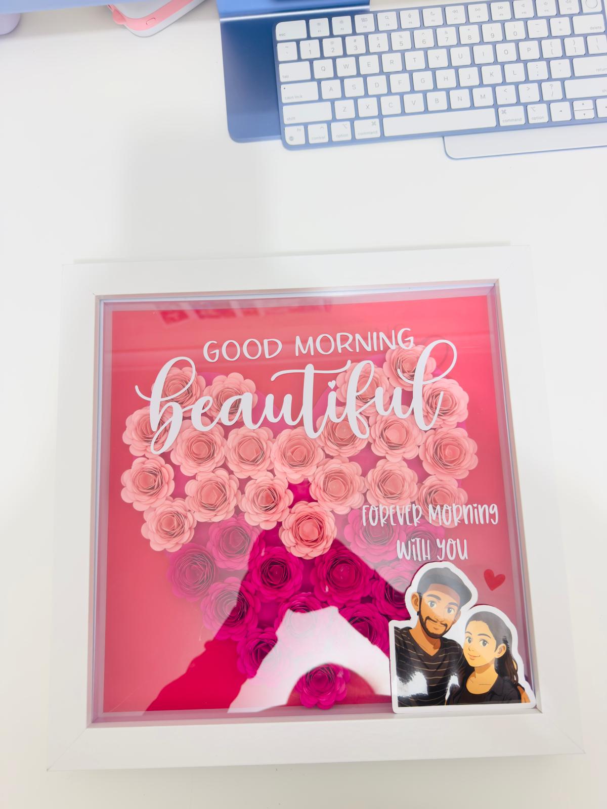 Luxury Personalized Shadow Box with Paper Flowers & Custom Quote -WHITE FRAME