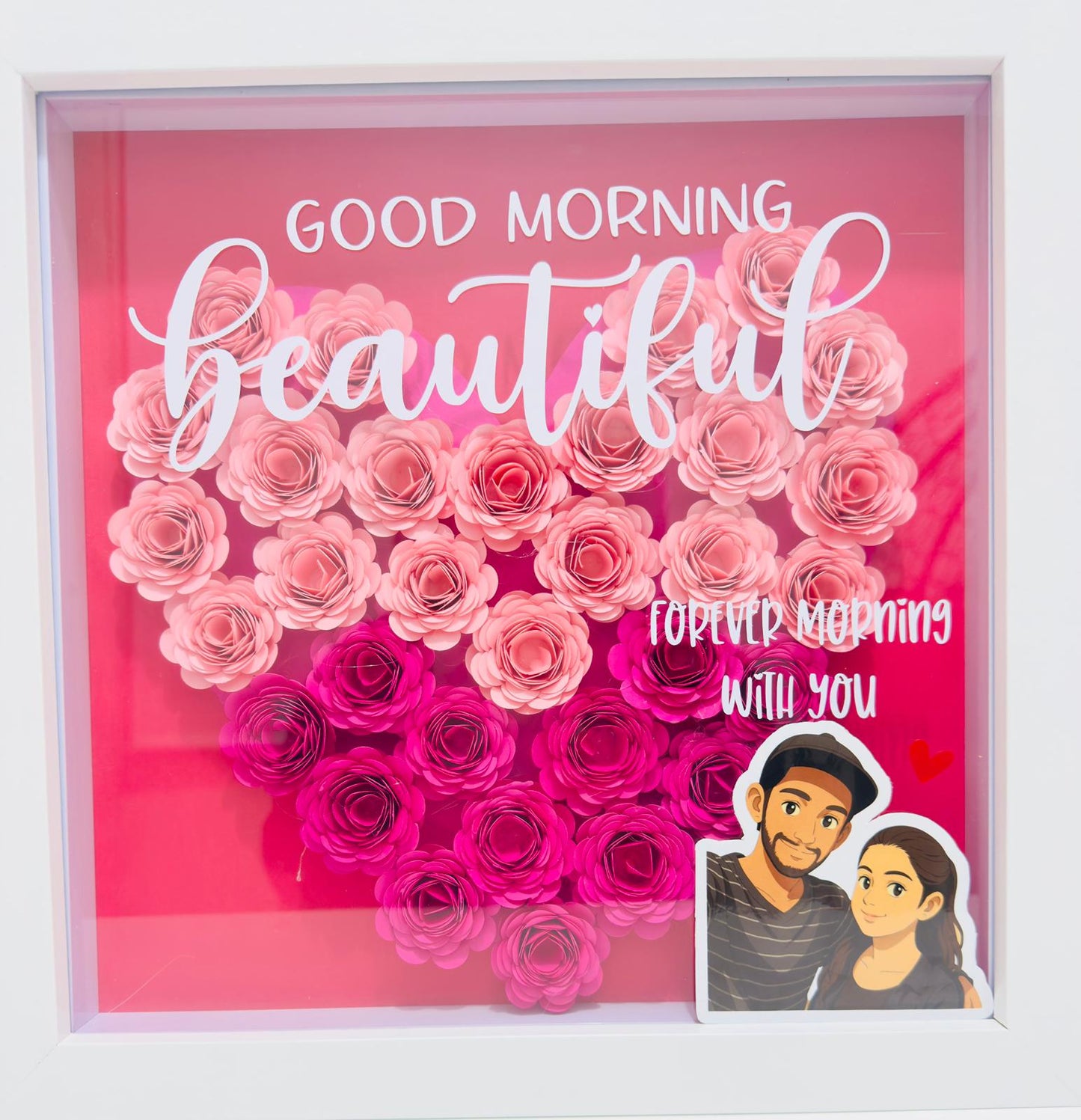 Luxury Personalized Shadow Box with Paper Flowers & Custom Quote -WHITE FRAME