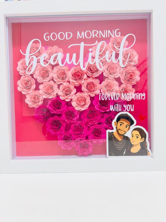 Luxury Personalized Shadow Box with Paper Flowers & Custom Quote -WHITE FRAME